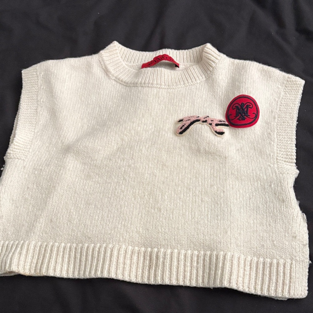 Max and co. Cream Knit Sleeveless Sweater Vest with Pink and Red Patch